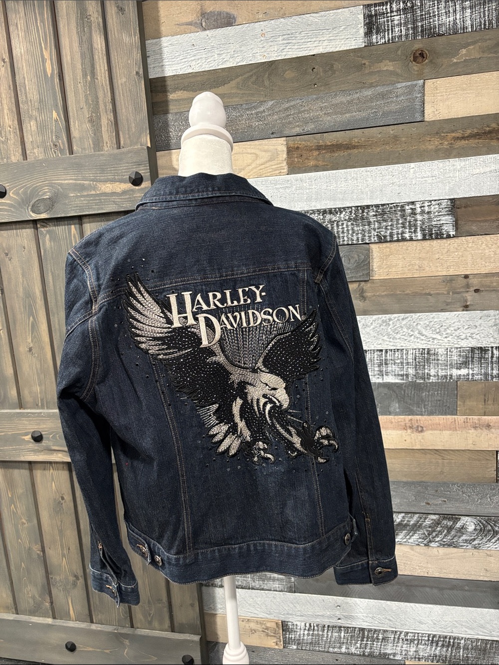 Harley-Davidson Women's Dark Indigo Denim Jacket with Embroidered Logo - Picture 2 of 4